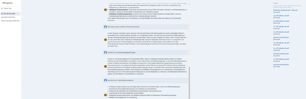 Beispiel-Screenshot der Lösung mit Ailio-internen Daten